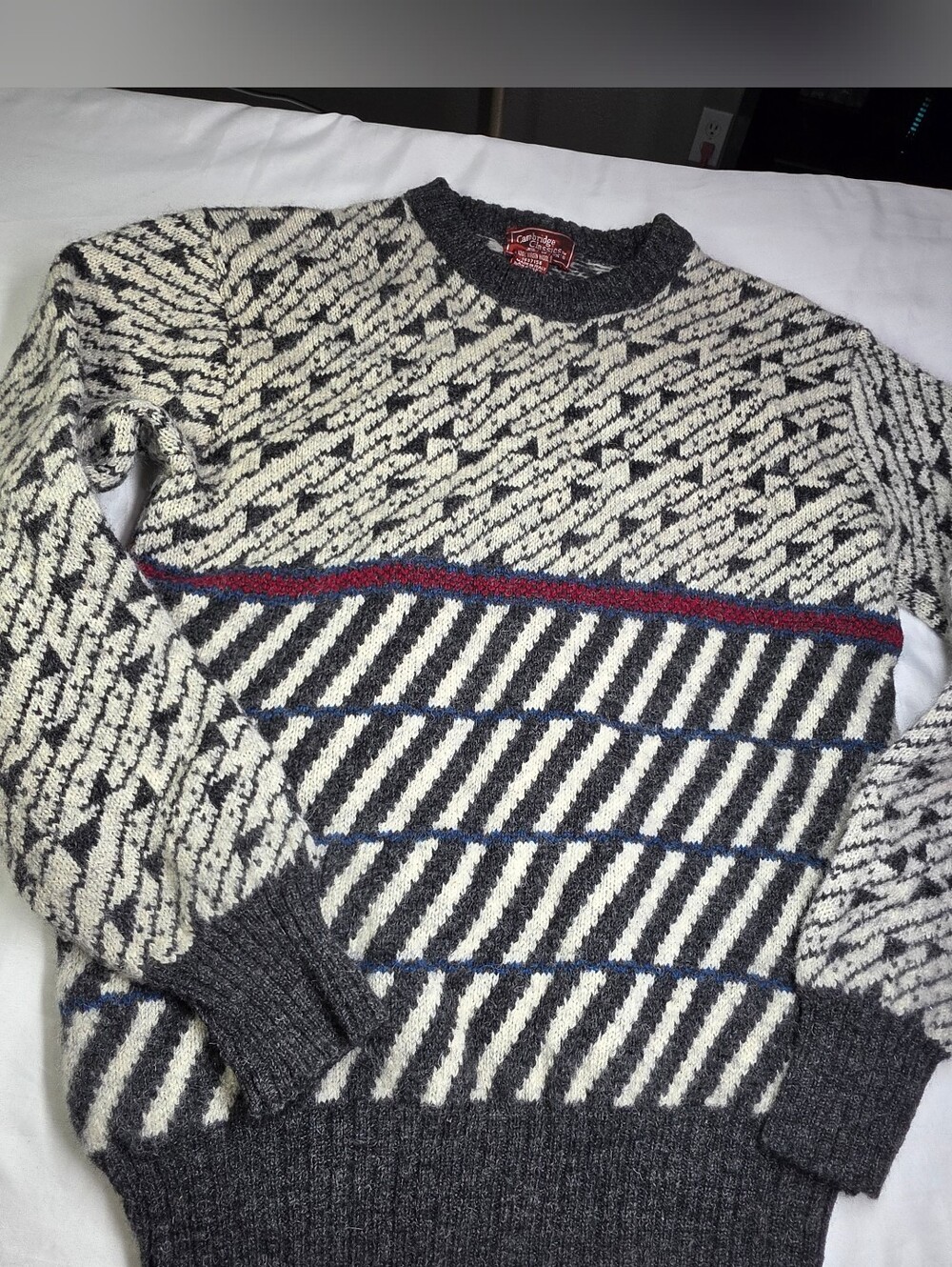 Vintage Cambridge Classics 100% Wool Geometric Grandpa Sweater Made Italy